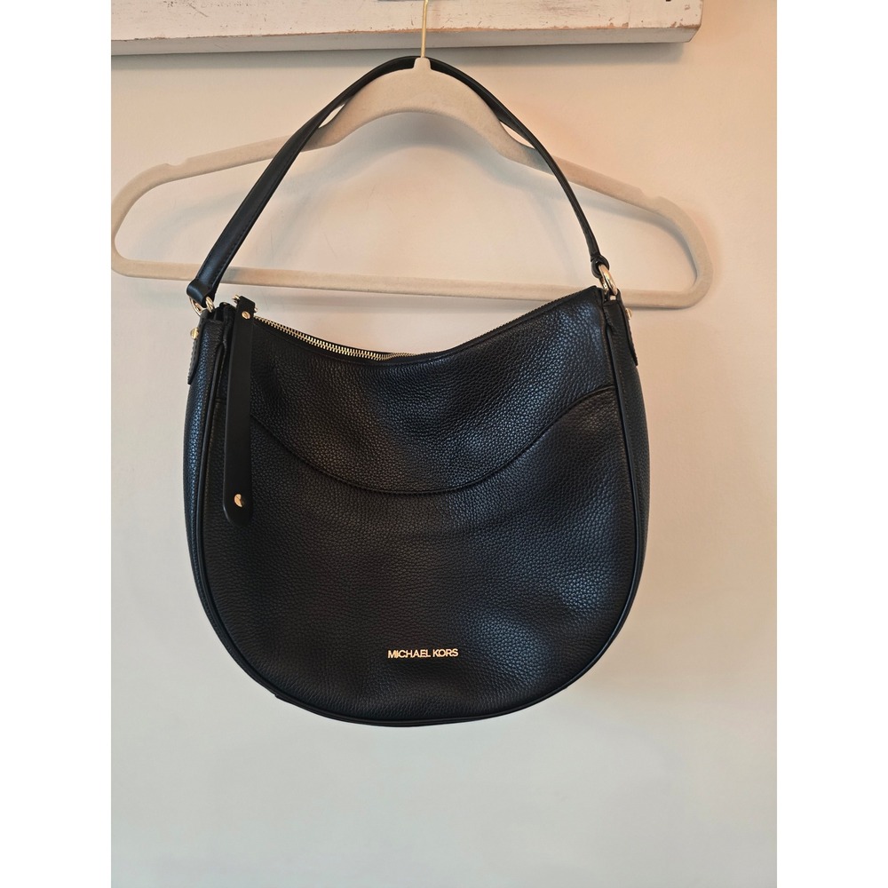 Michael Kors Black Pebbled Leather Hobo Shoulder Bag Gold Tone Hardware